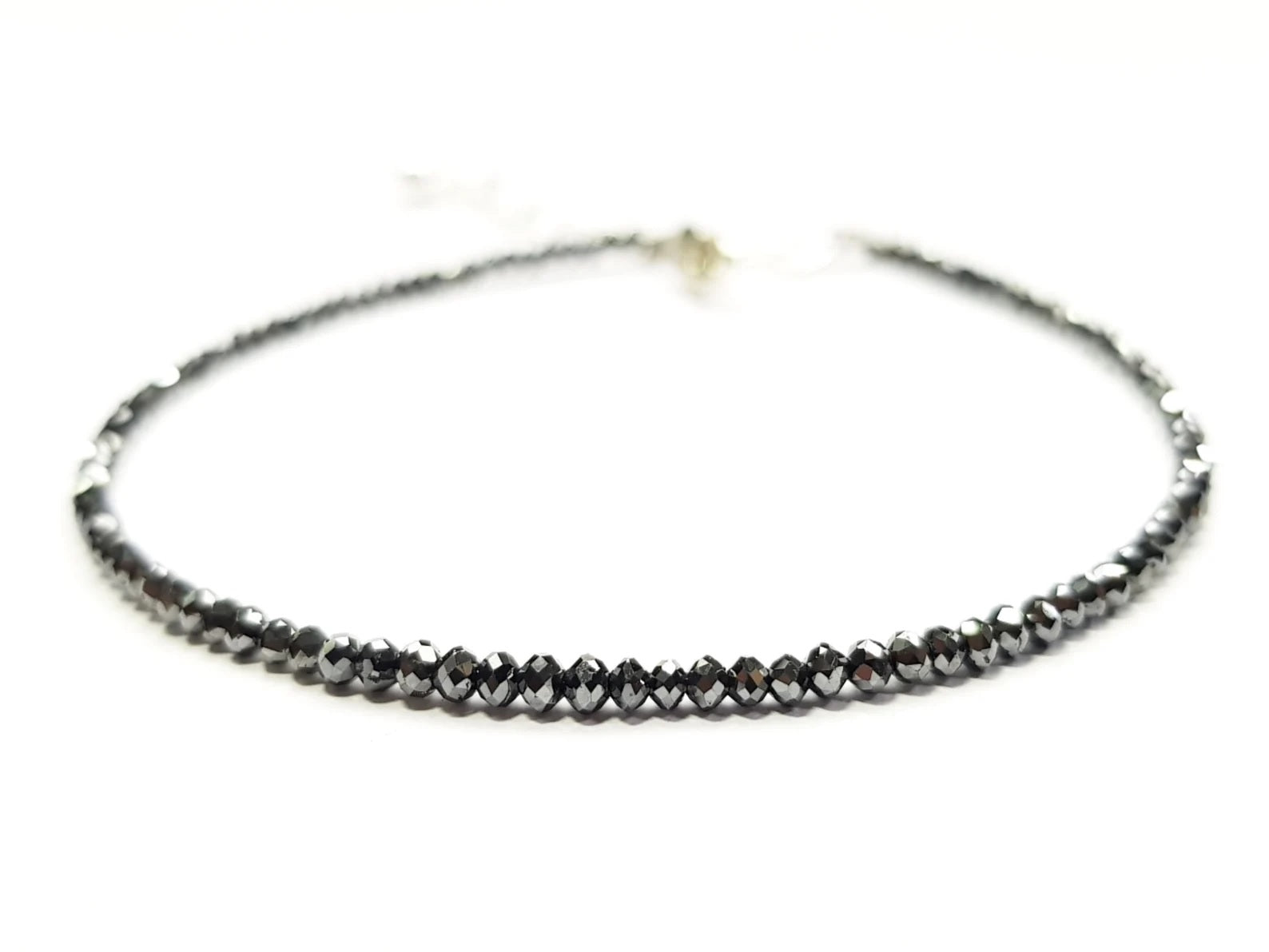 7.00 Ct Natural Black Round Loose Diamond Beads 6.50" Bracelet wt Silver Clasp