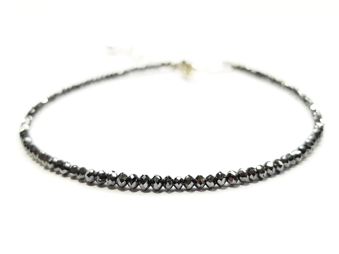 7.00 Ct Natural Black Round Loose Diamond Beads 6.50" Bracelet wt Silver Clasp