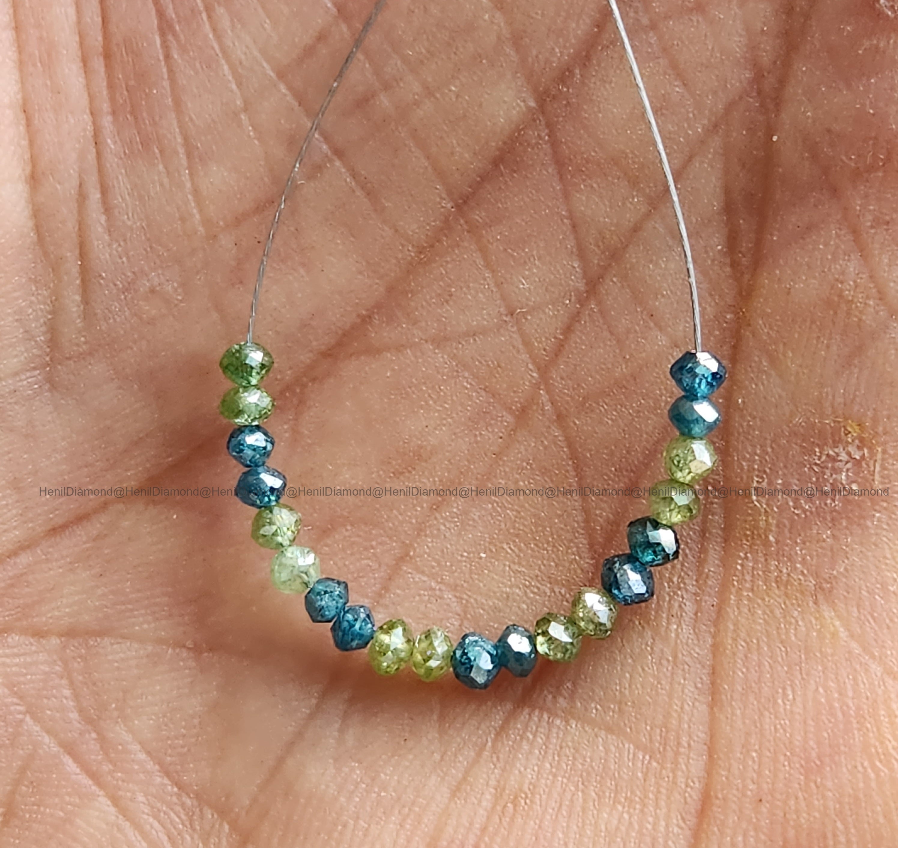 1.05 Ct Lot 1.50 to 2.00 MM Natural Green Blue Polished Round Loose Diamonds Beads wt Drilled Hole for Necklace