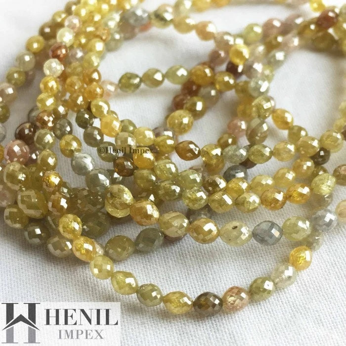 30+ Ct Natural Multi Color Drums Loose Diamond Beads 16" Strand Necklace Chain with Clasp