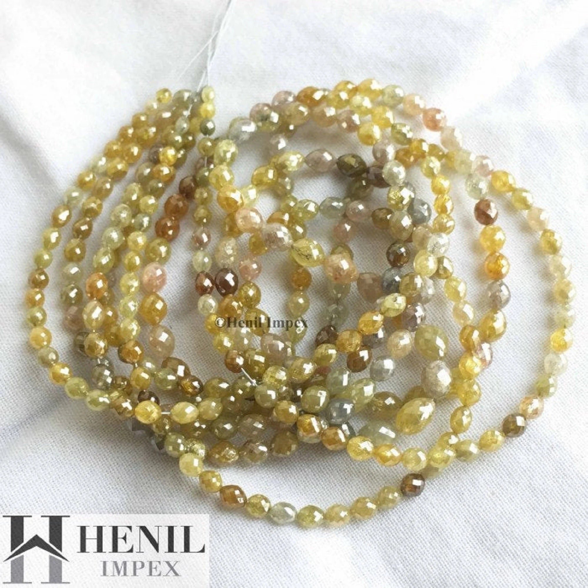 30+ Ct Natural Multi Color Drums Loose Diamond Beads 16" Strand Necklace Chain with Clasp