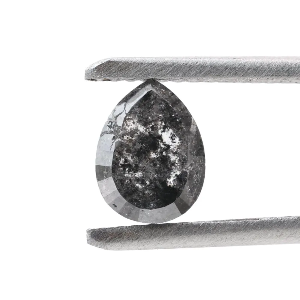 1.17 Ct Salt and Pepper Diamond, Natural Gray Color Pear Cut Loose Diamonds for Wedding Ring