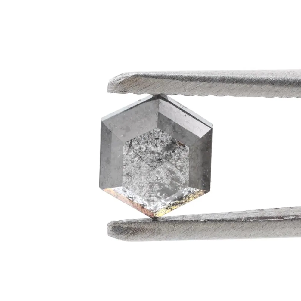 0.82 Ct Salt and Pepper Diamond, Natural Gray Hexagon Cut Loose Diamonds for Engagement Ring