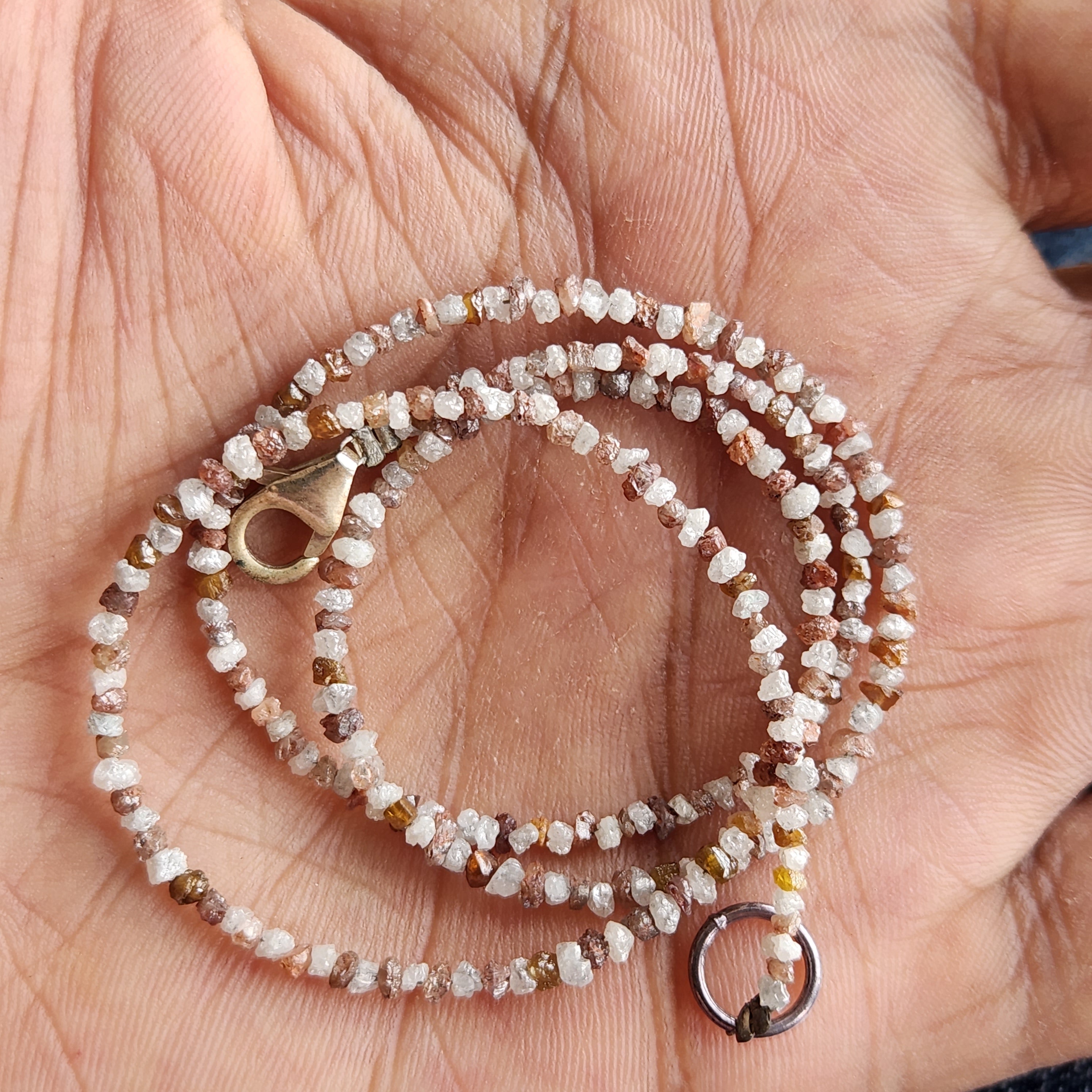 Raw Diamond Beads 16" Strand Necklace, Natural White Red Rough Loose Diamond Beads Chain, Gift for Her