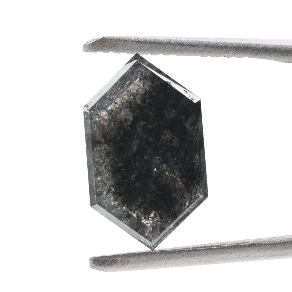 2.33 Ct Salt and Pepper Diamond, Natural Gray Smokey Hexagon Cut Loose Diamonds for Wedding Ring