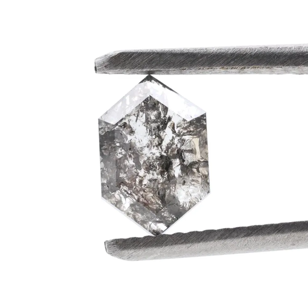 1.00 Ct Salt and Pepper Diamond, Natural Gray Color Hexagon Cut Loose Diamonds for Engagement Ring