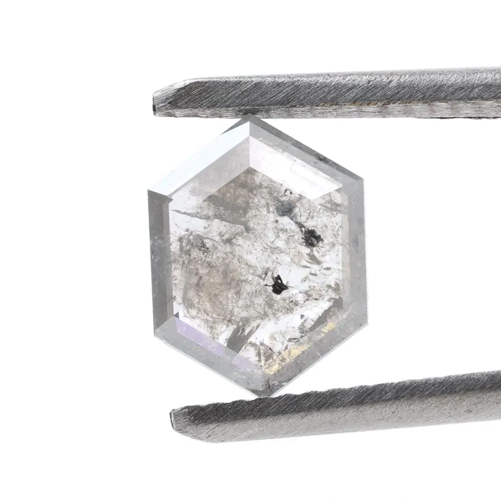 1.36 Ct Salt and Pepper Diamond, Natural Gray Color Hexagon Cut Loose Diamonds for Engagement Ring