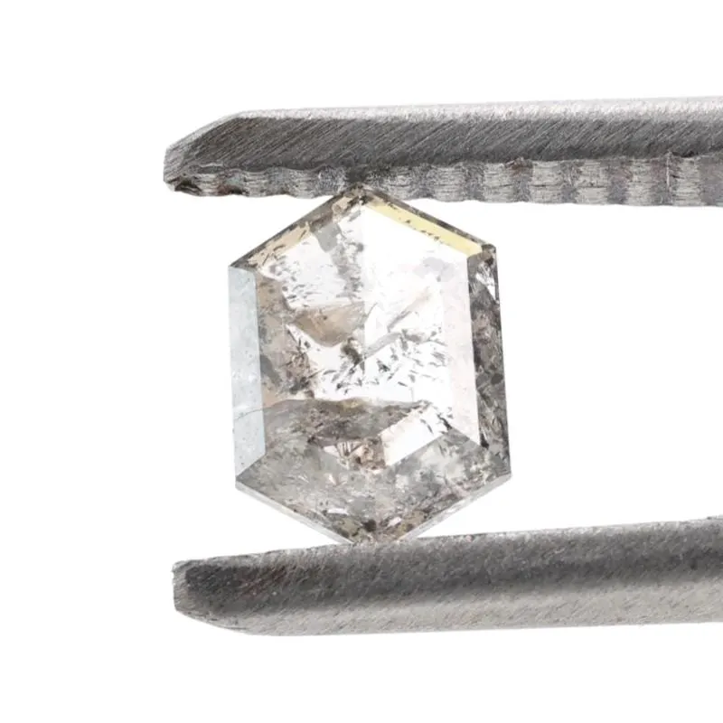 0.55 Ct Salt and Pepper Diamond, Natural Gray Hexagon Cut Loose Diamonds for Engagement Ring