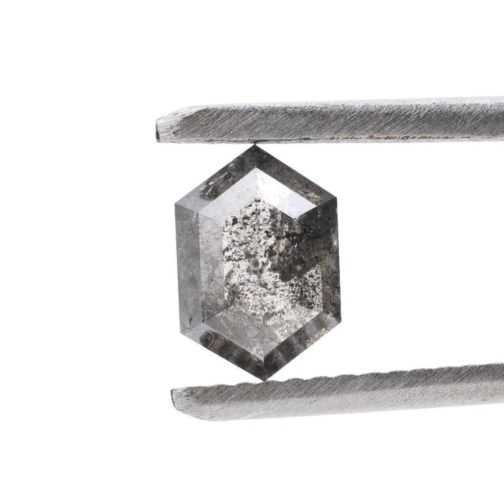 0.97 Ct Salt and Pepper Diamond, Natural Gray Color Hexagon Cut Loose Diamonds for Engagement Ring