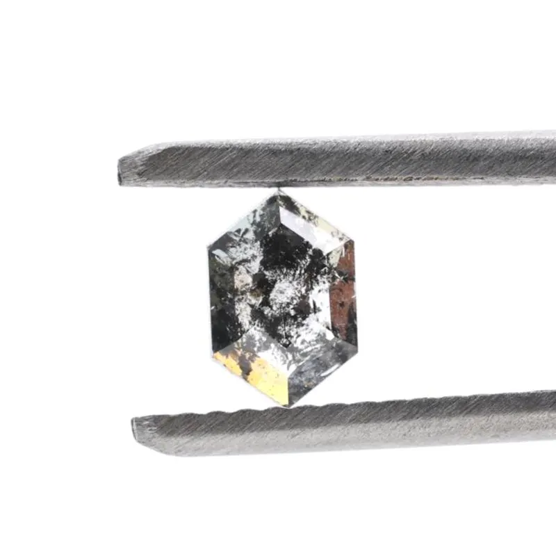 0.49 Cts Salt and Pepper Diamond, Natural Gray Hexagon Loose Diamonds for Engagement Ring