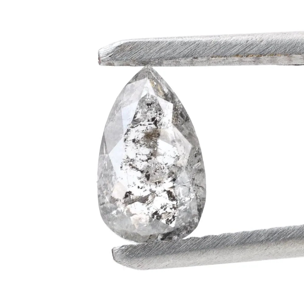 0.87 Ct Salt and Pepper Diamond, Natural Gray Color Pear Cut Loose Diamonds for Engagement Ring