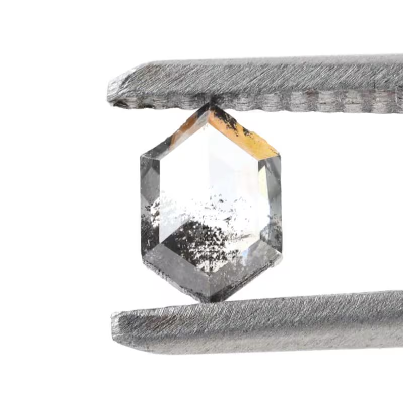 0.43 Ct Salt and Pepper Diamond, Natural Gray Hexagon Cut Loose Diamonds for Engagement Ring