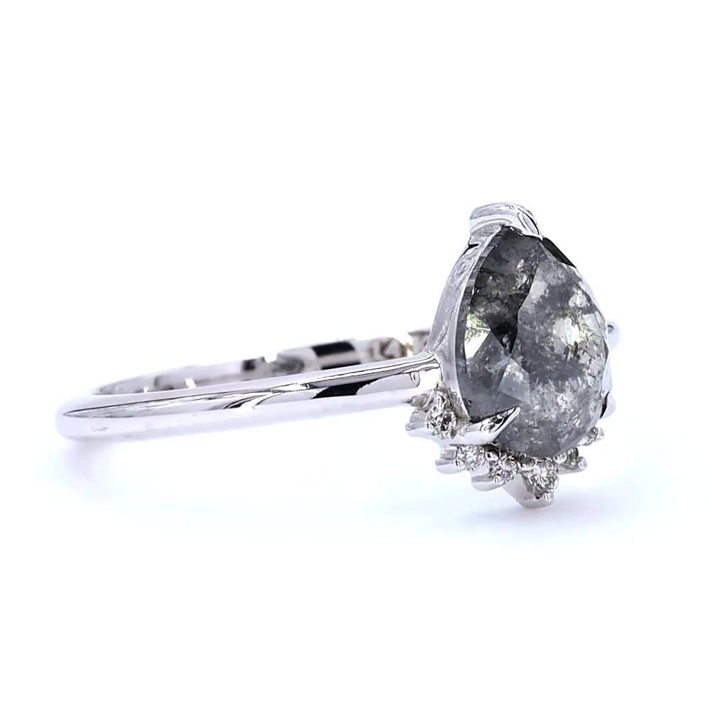 Salt and Pepper Diamond Ring, 14K Gold Engagement Ring, Natural Pear Gray Diamond Wedding Ring, Gift for Her