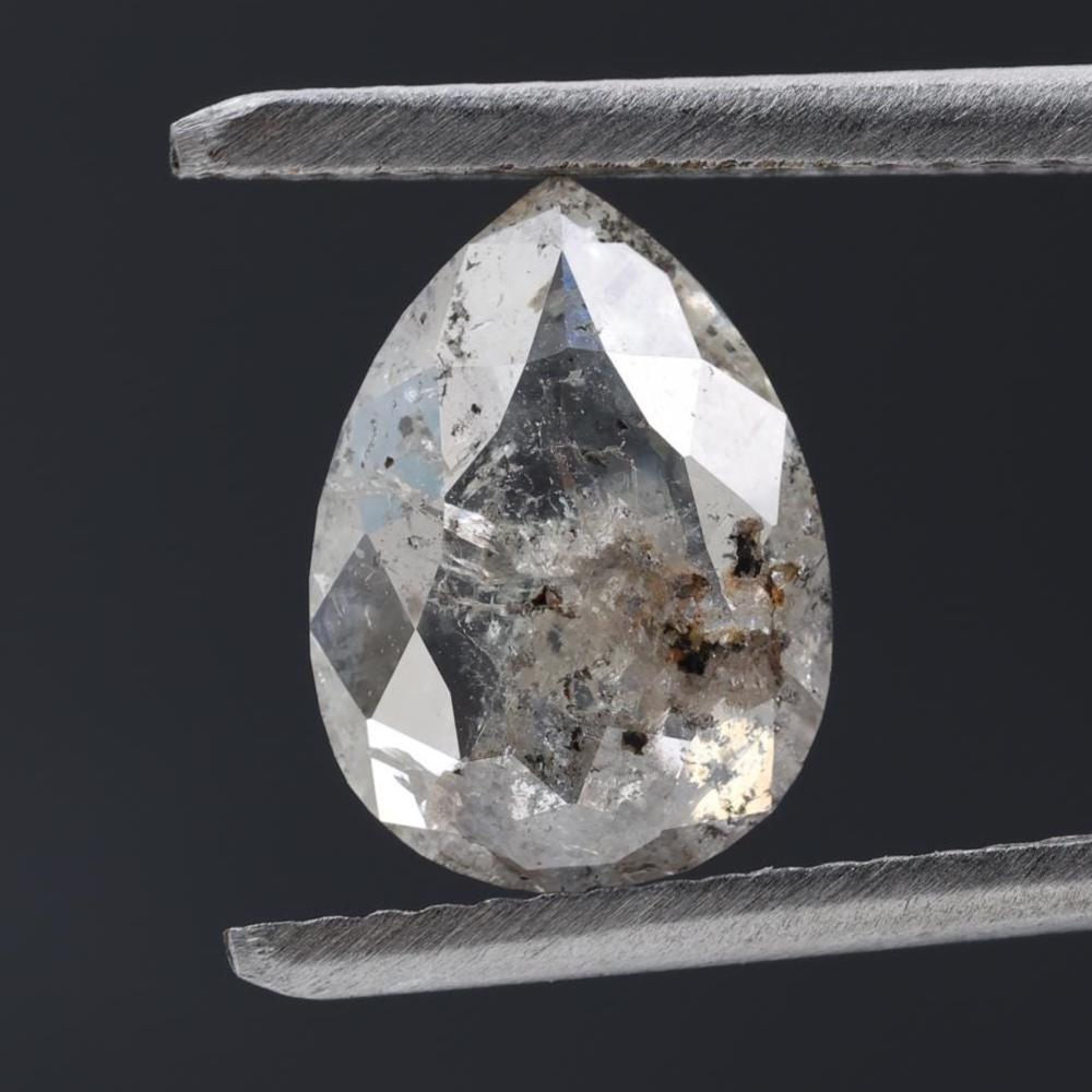 1.74 Ct Salt and Pepper Diamond, Natural Gray Color Pear Cut Loose Diamonds for Jewelry