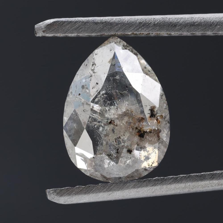 1.74 Ct Salt and Pepper Diamond, Natural Gray Color Pear Cut Loose Diamonds for Jewelry