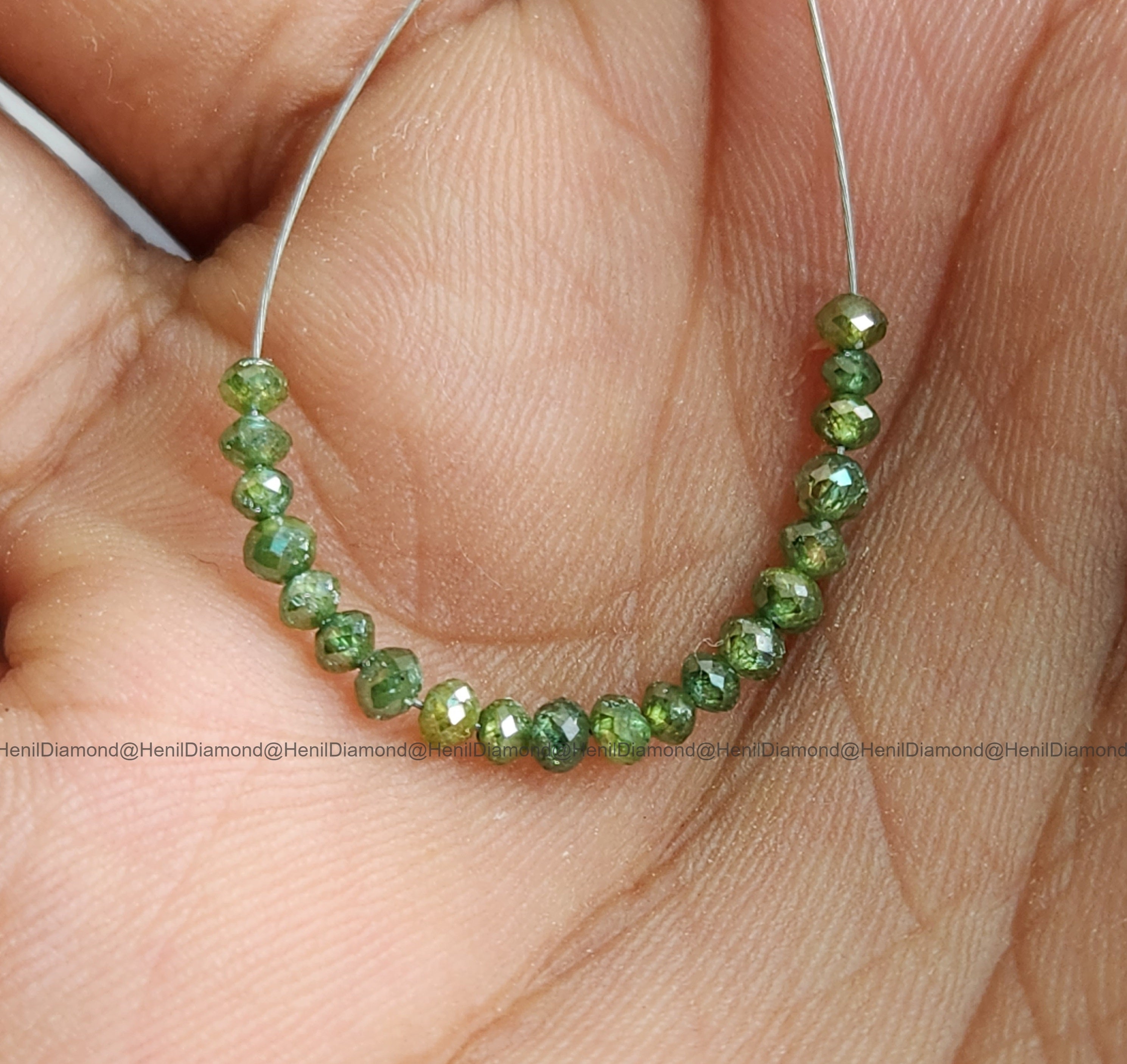 1.04 Ct 1.50-2.00 MM Natural Green Round Diamond Beads with Drilled Hole for Necklace Strand