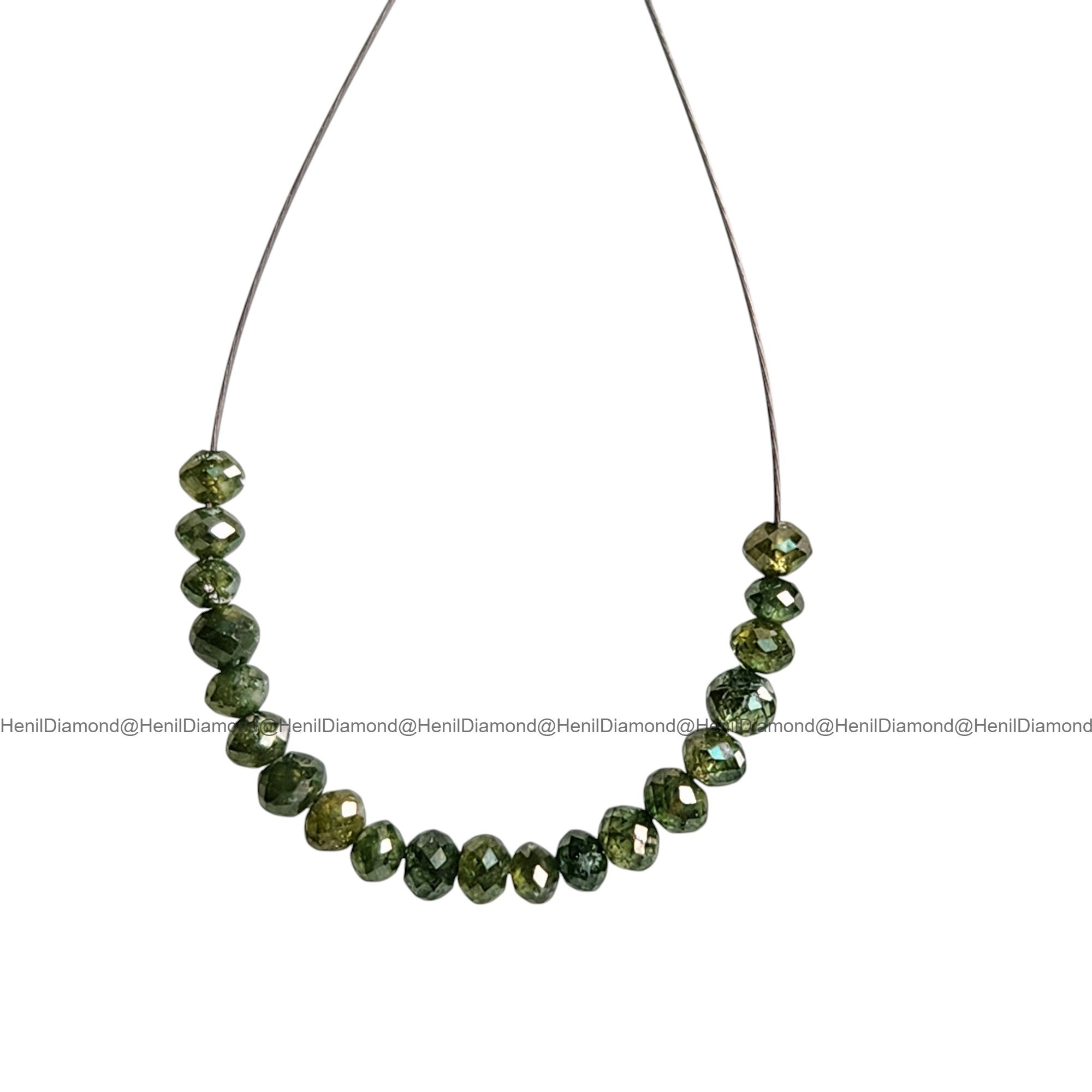 1.04 Ct 1.50-2.00 MM Natural Green Round Diamond Beads with Drilled Hole for Necklace Strand