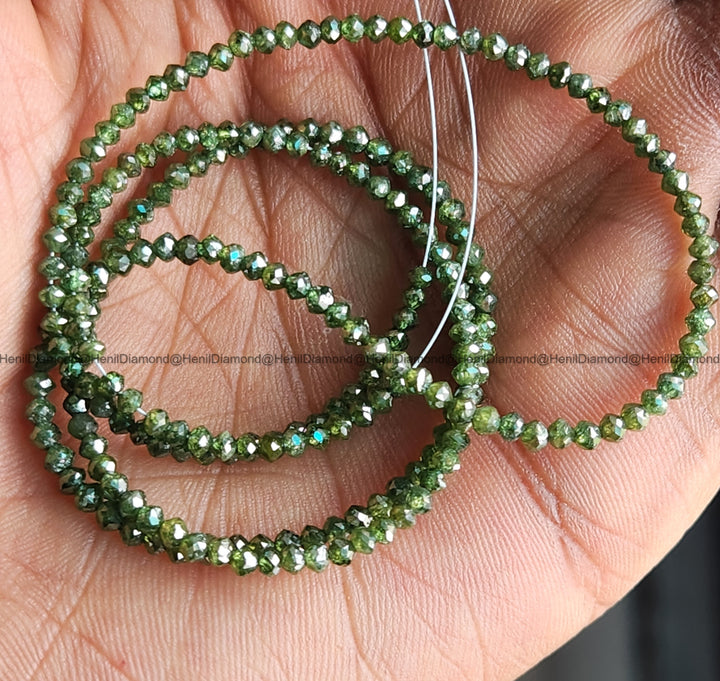 20.00 Ct 2.0 to 3.0 MM Natural Green Polished Loose Diamond Beads 16" Strand Necklace with Silver Clasp