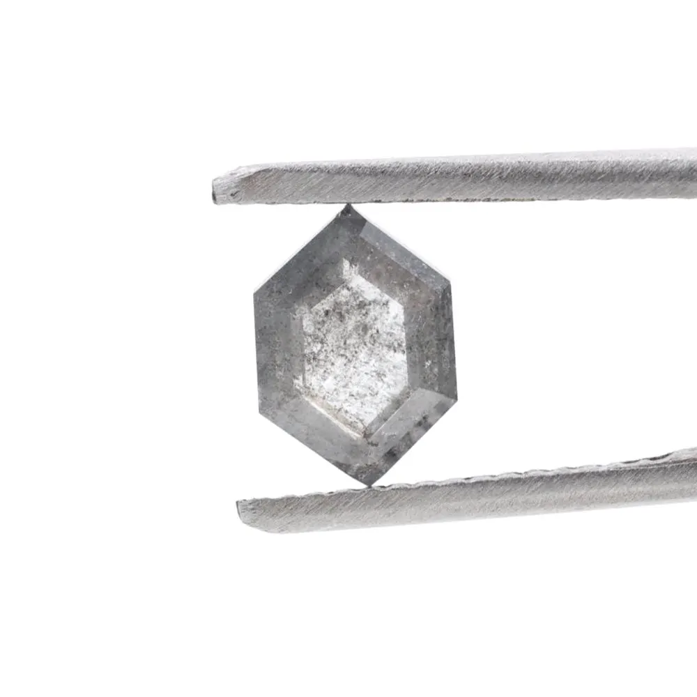 0.99 Ct Salt and Pepper Diamond, Natural Gray Smokey Hexagon Cut Loose Diamonds for Wedding Ring