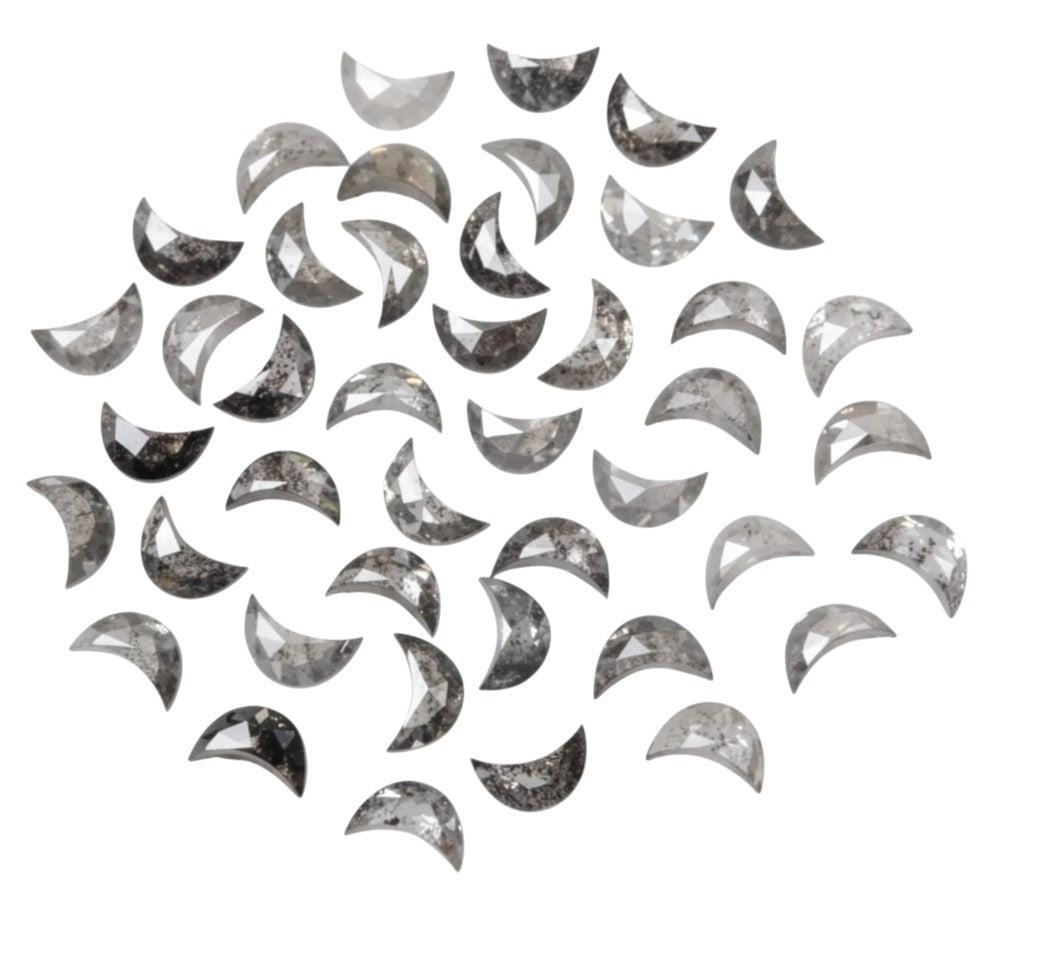 1.00 Ct Salt and Pepper Diamond, 4.00 MM – Natural Gray Color Half Moon For Jewelery