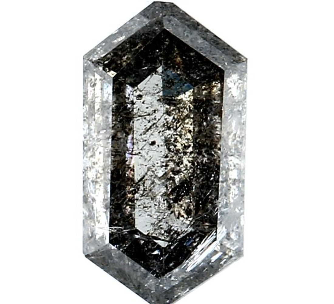 0.96 Ct Salt and Pepper Hexagon Diamond | Natural Gray Loose Diamond for Rings | Unique Rustic Earth Mined | Genuine Gray Diamond Gift For Her