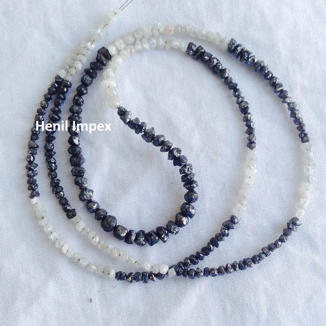 Natural White & Black Color Raw Uncut Rough Diamonds Beads 16" Necklace Strand Chain with Silver Clasp 20 Carat