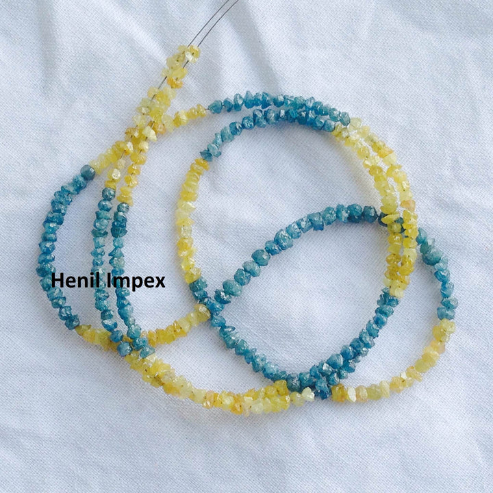 15.00 Ct Natural Blue Yellow Raw Rough Loose Diamonds Beads 16" Strand Necklace wt Silver Clasp
