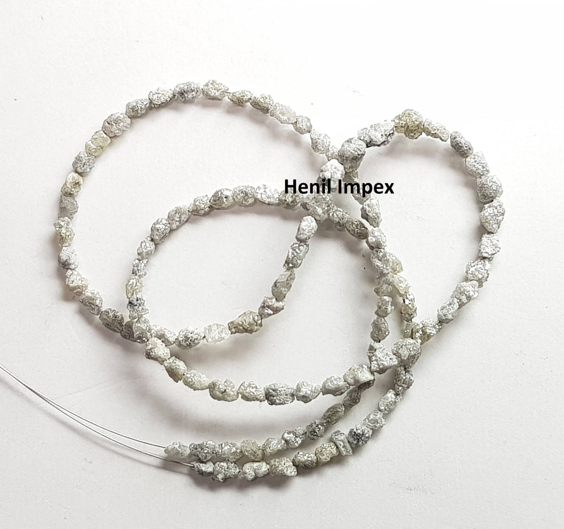 20.00 Ct Natural Gray Color Long Drilled Raw Rough Loose Diamond Beads 16" Strand Necklace wt Silver Clasp