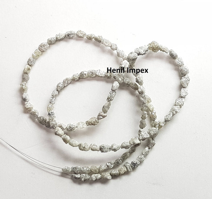 20.00 Ct Natural Gray Color Long Drilled Raw Rough Loose Diamond Beads 16" Strand Necklace wt Silver Clasp