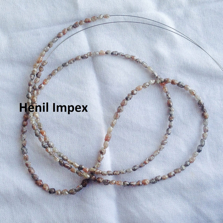 12 ct natural brown long drilled rough uncut loose diamond beads 16" strand/chain, 100% earth mined origin africa diamond beads