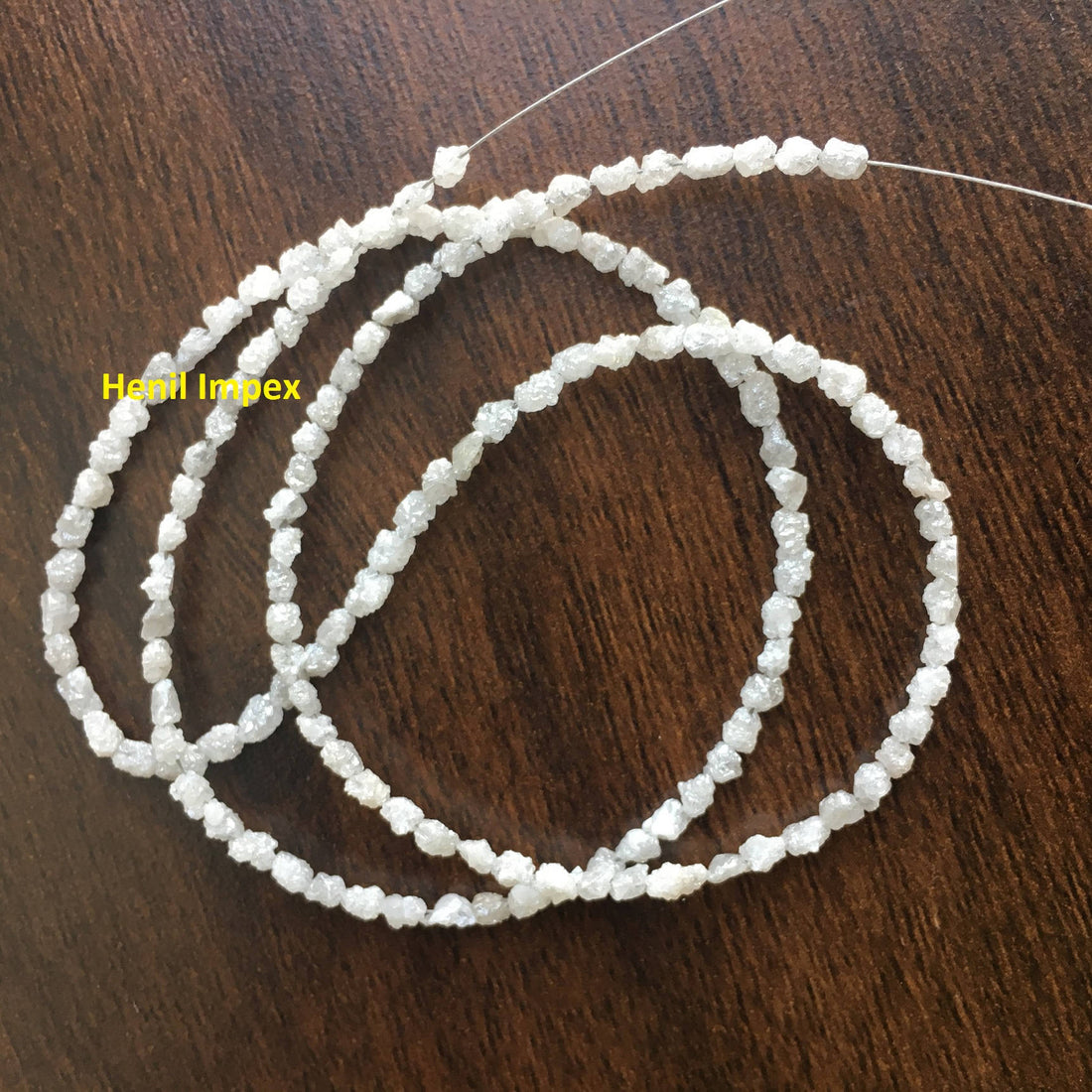 15 Carat Natural White Raw Uncut Rough Loose Diamond Beads 16 Inch Strand Chain Necklace wt 925 Silver Clasp
