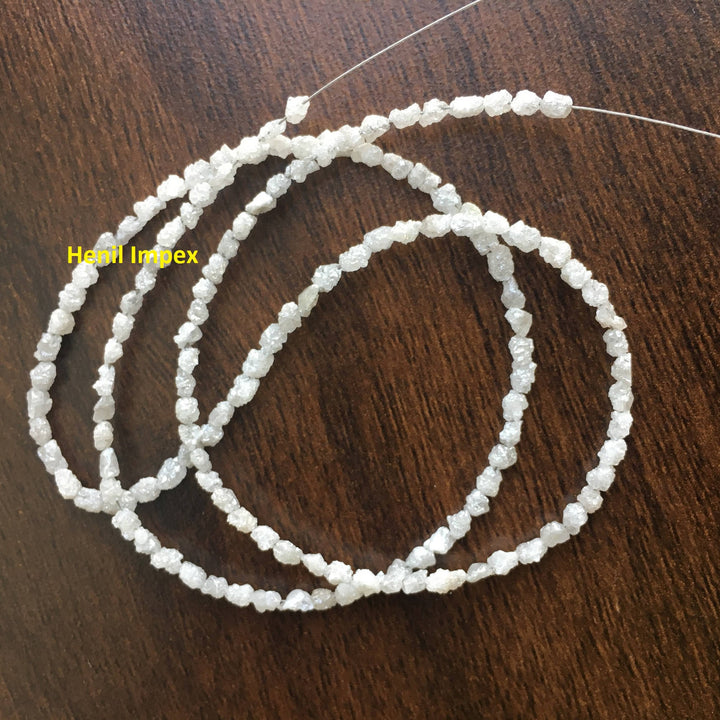 15 Carat Natural White Raw Uncut Rough Loose Diamond Beads 16 Inch Strand Chain Necklace wt 925 Silver Clasp