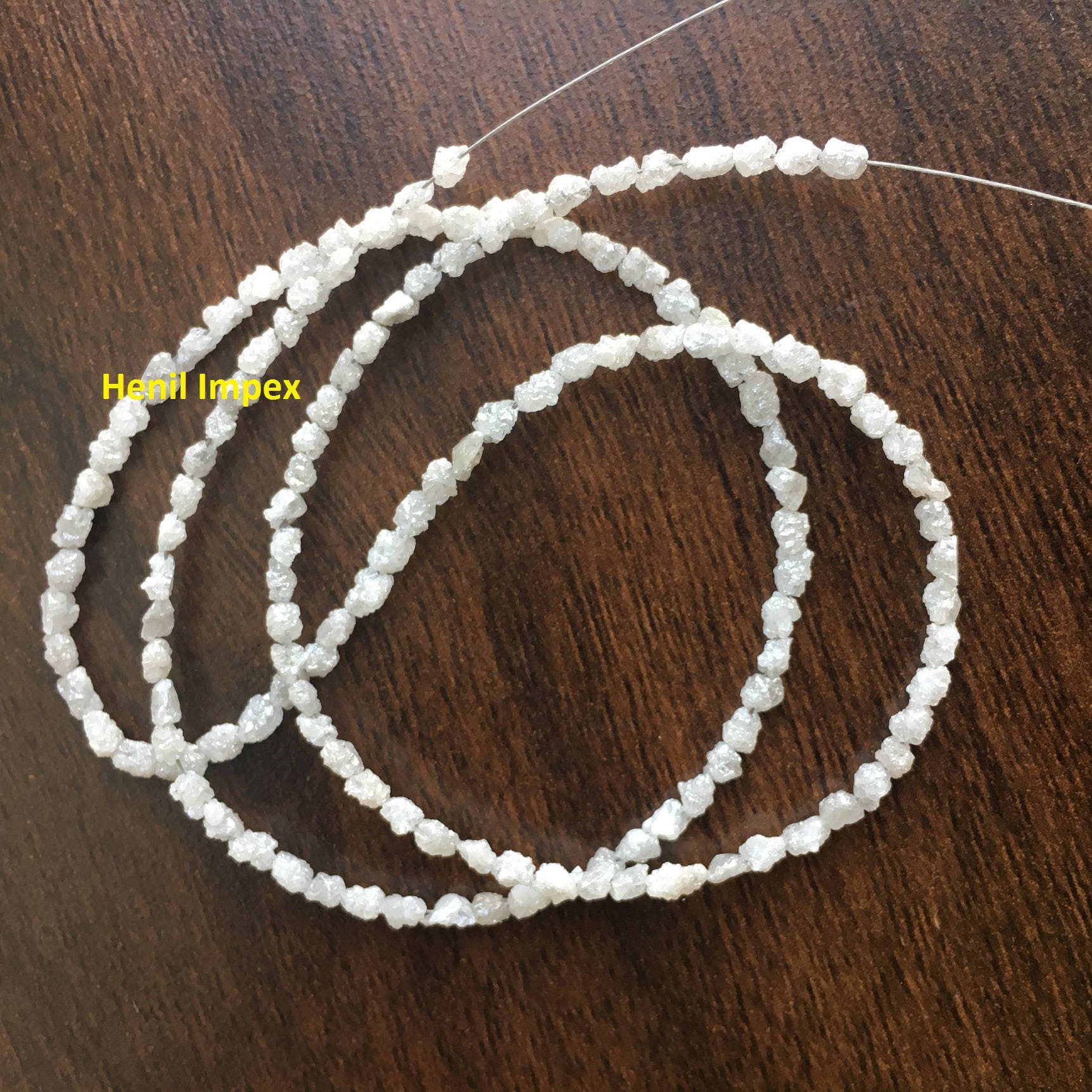 13 ct natural white long drilled rough uncut loose diamond beads 16" strand/chain necklace