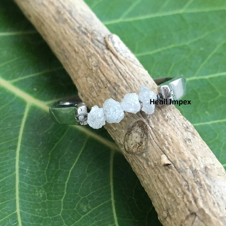 White Diamond Wedding Band Engagement Ring Sterling Silver Raw Rough Uncut Loose Diamonds Ring