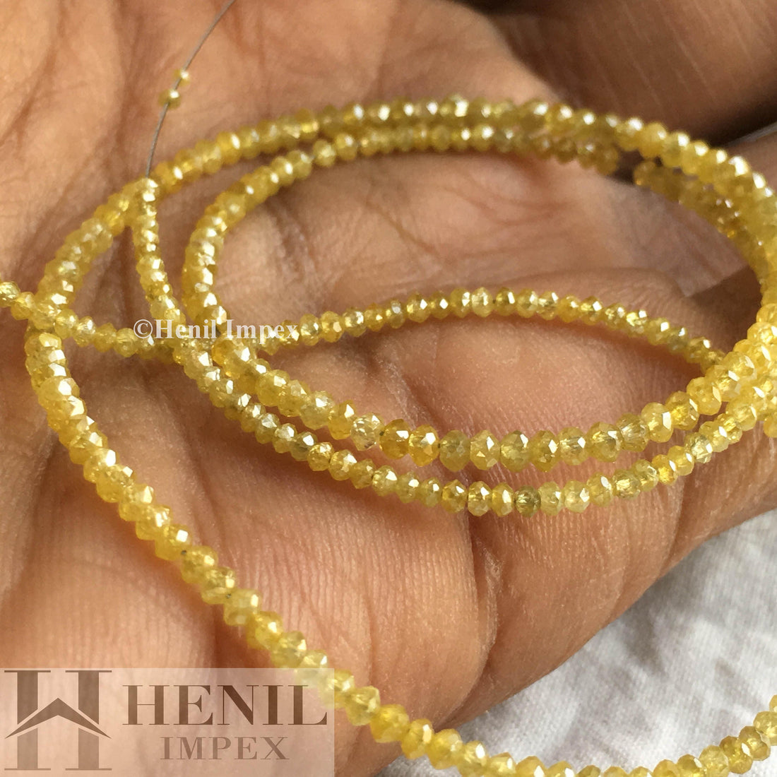 Natural Yellow Color Round Faceted Loose Diamond Beads 16" Long Strand Necklace 15.00 ct Beads Size 1.50 mm to 2.50 mm wt Yellow Gold Clasp
