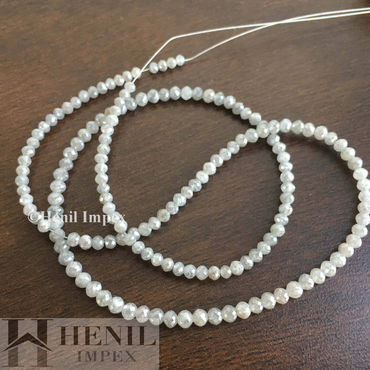 Natural Gray Color Round Ball's Cut Loose Diamond Faceted Beads 16" Long 30.00 ct beads Size- 2.50 mm to 3.50 mm .Yellow Gold Clasp