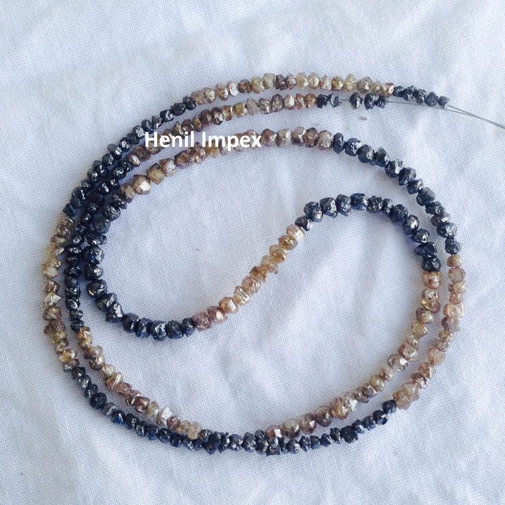 Natural Brown Black Rough Loose Diamond Beads, Raw Diamond Chips Beads 2 mm-3 mm 16" long Strand Necklace