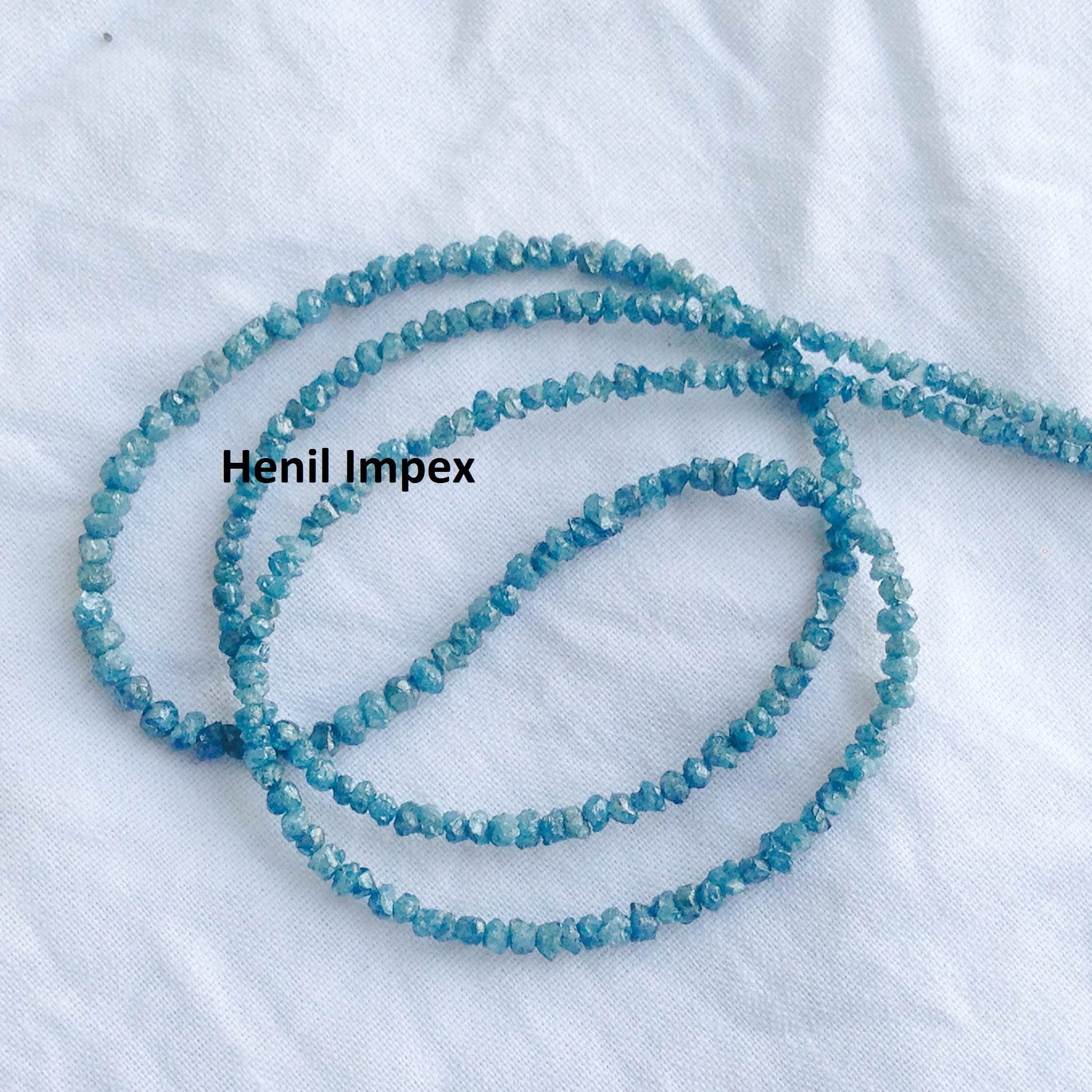 15 carat natural blue rough uncut loose diamond beads 16" strand/chain, 100% earth mined origin africa