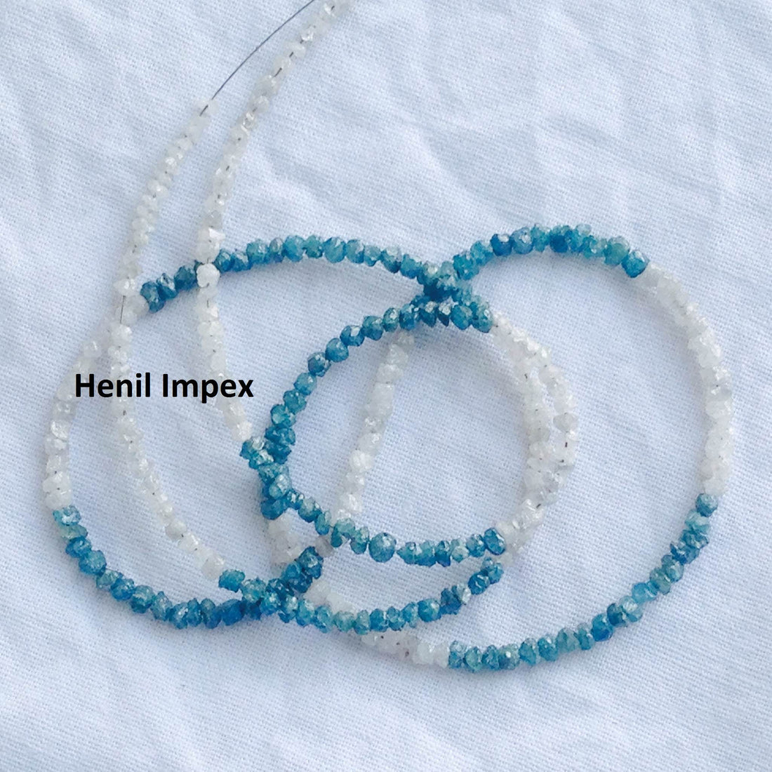 15 ct natural blue & white rough uncut loose diamond beads 16" strand chain wt silver clasp
