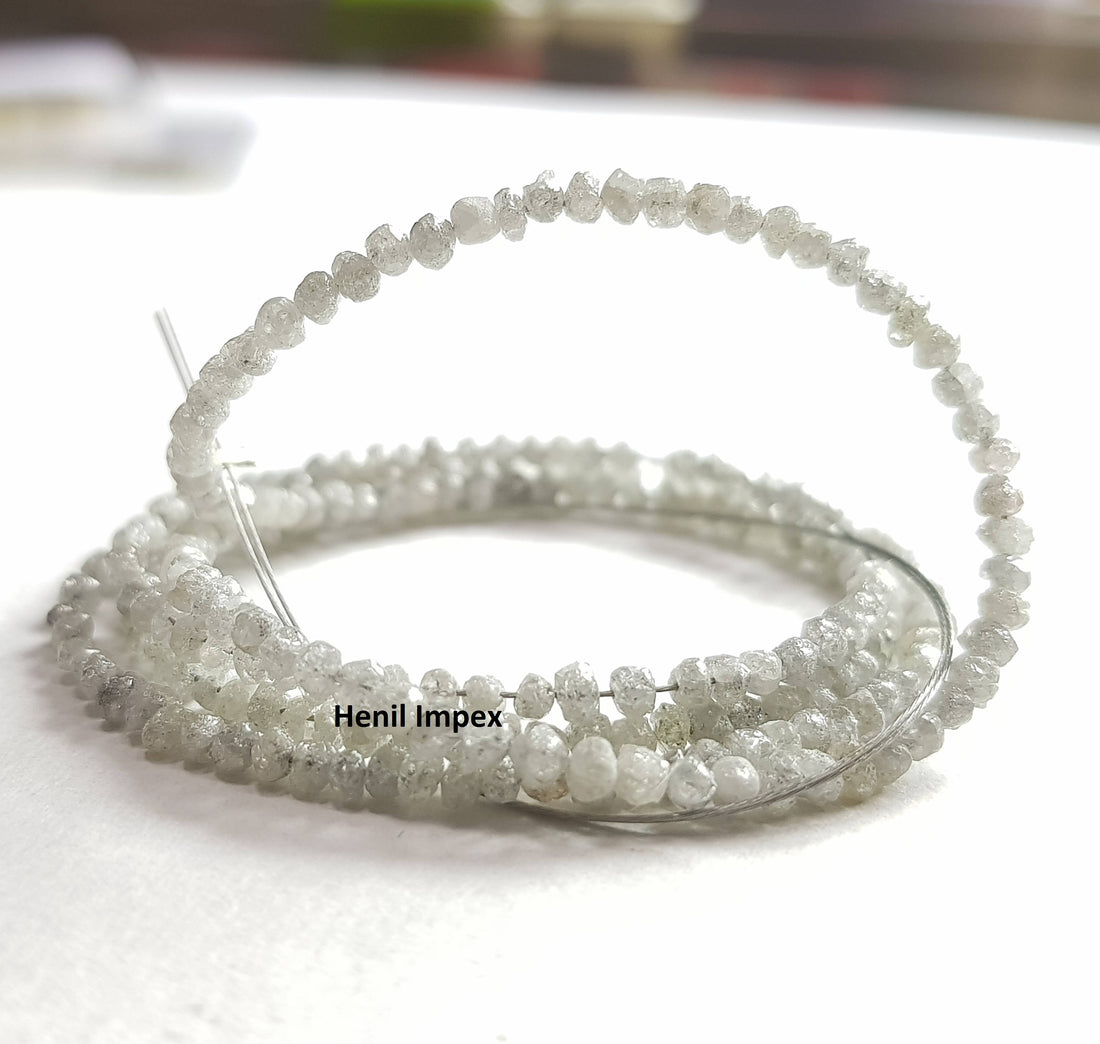 15 ct natural gray color round rough uncut loose diamond beads 16" strand necklace wt silver clasp