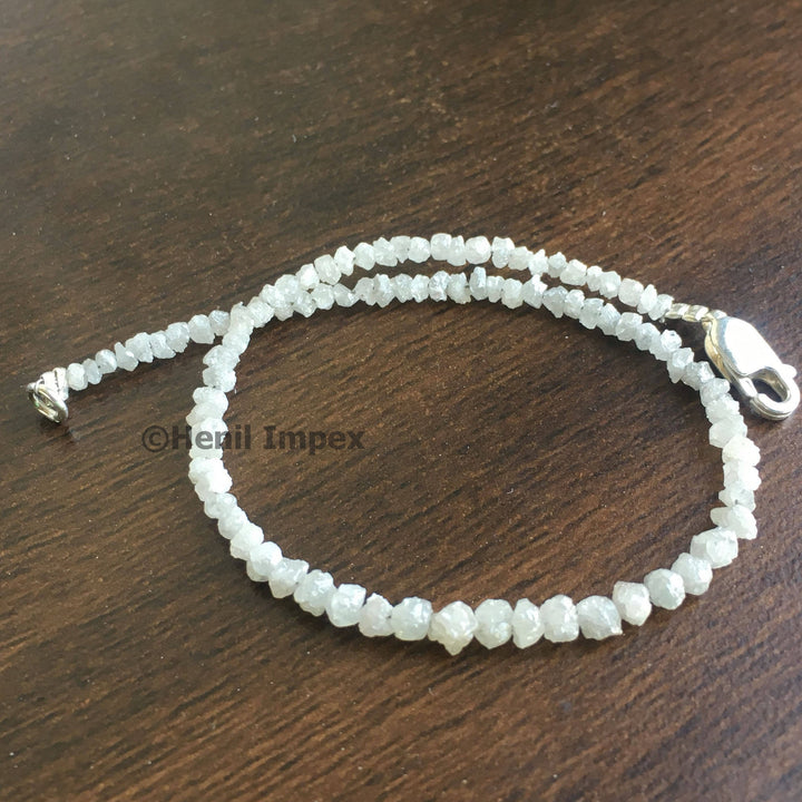8.50+ Ct Diamond Bracelet, Gifts for Her, Genuine Raw Diamond Bracelet, Silver Clasp, White Rough Diamond Beads 8.00" Bracelet
