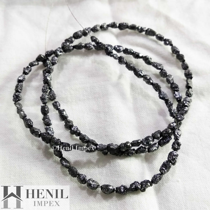 15.00 Ct Natural Black Long Drilled Raw Rough Diamond Beads 16" Strand Necklace