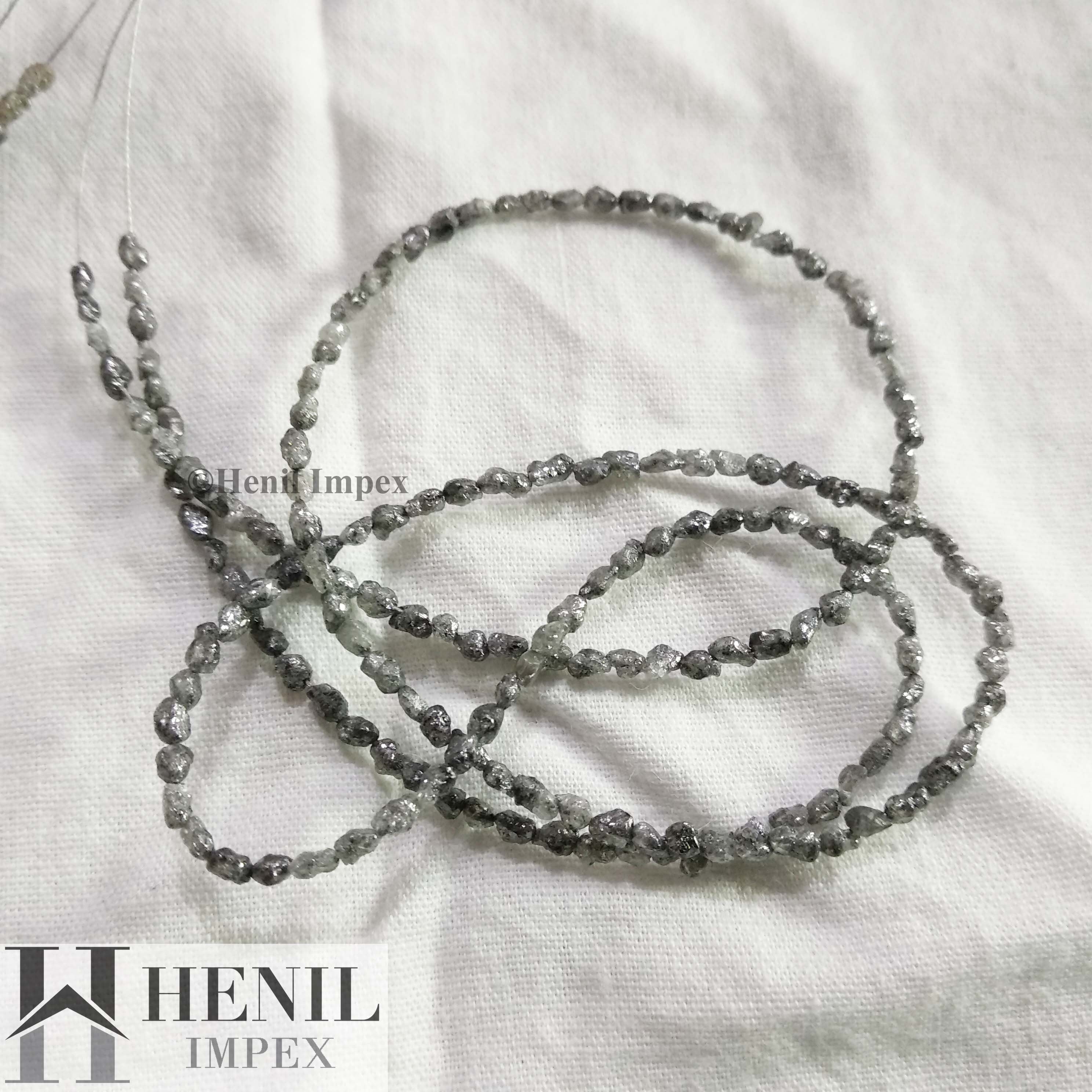 Natural Rough Diamonds Strand, 15.00 Carat Long Drilled Gray Color Loose Raw Uncut Diamonds Beads 16" Strand Necklace