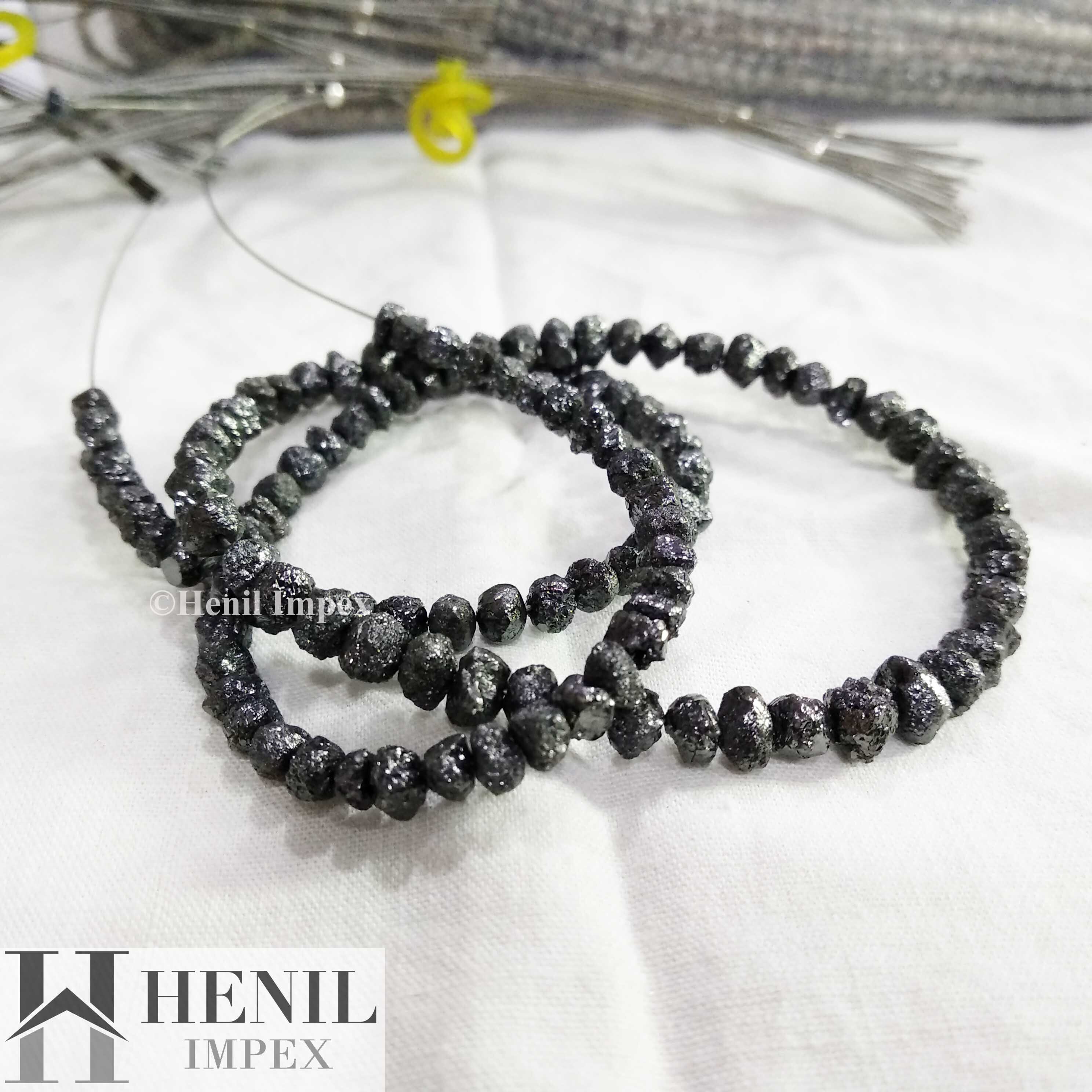 Unique Natural Black Round Rough Diamonds Strand, 50.00 carat 3.0-5.0 MM Size 16" Strand Necklace