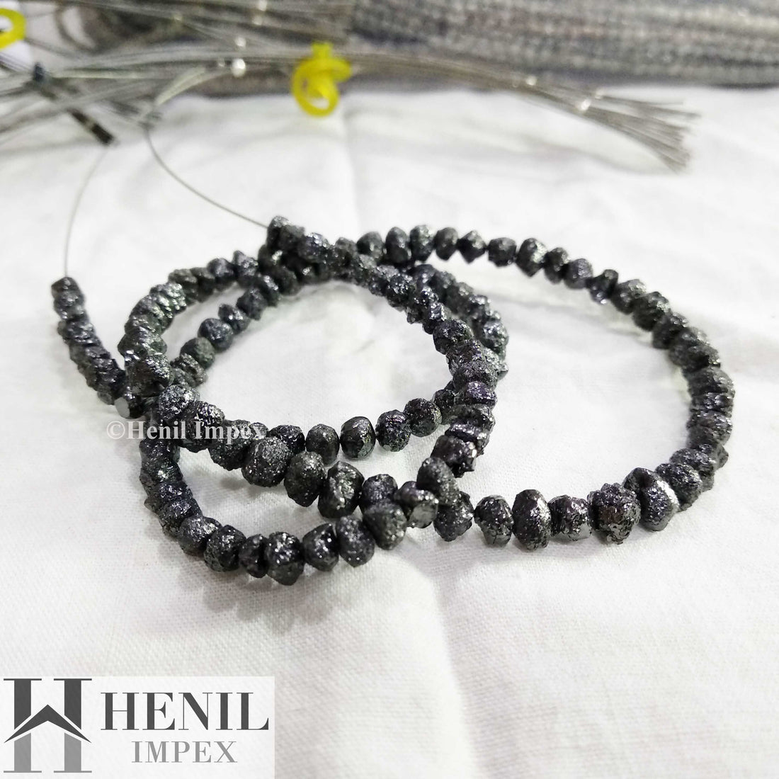 Unique Natural Black Round Rough Diamonds Strand, 50.00 carat 3.0-5.0 MM Size 16" Strand Necklace