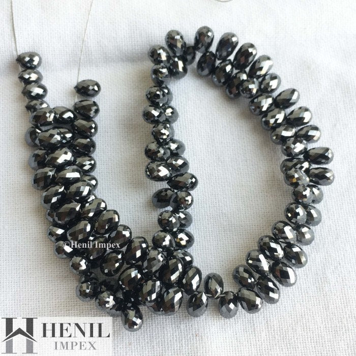 5.00+ Ct Lot Natural Black Briolette Loose Diamonds Beads for Strand