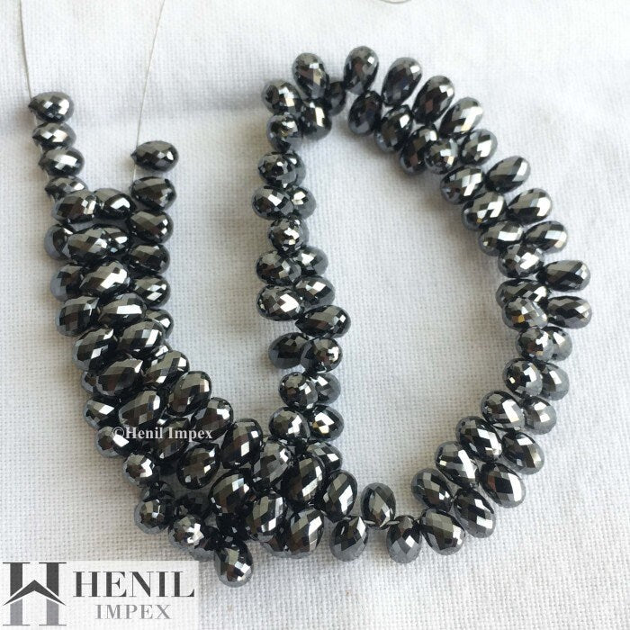 25.00+ ct 3.00 to 4.50 MM Size Natural Black Briolette Teardrops Loose Diamonds Beads For Strand Necklace