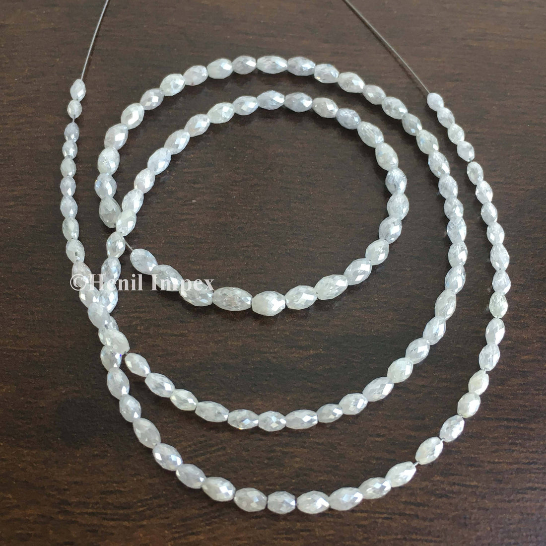 12+ Ct Natural White Gray Color Loose Diamond Drum Beads 6.50" Bracelet Wt Silver Clasp