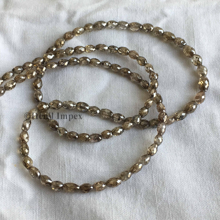 Natural Brown Color Long Drilled Loose Diamond Faceted Drum Cut Beads 16" Long 30.00 Cts beads 2.70 mm to 4.70 mm Size