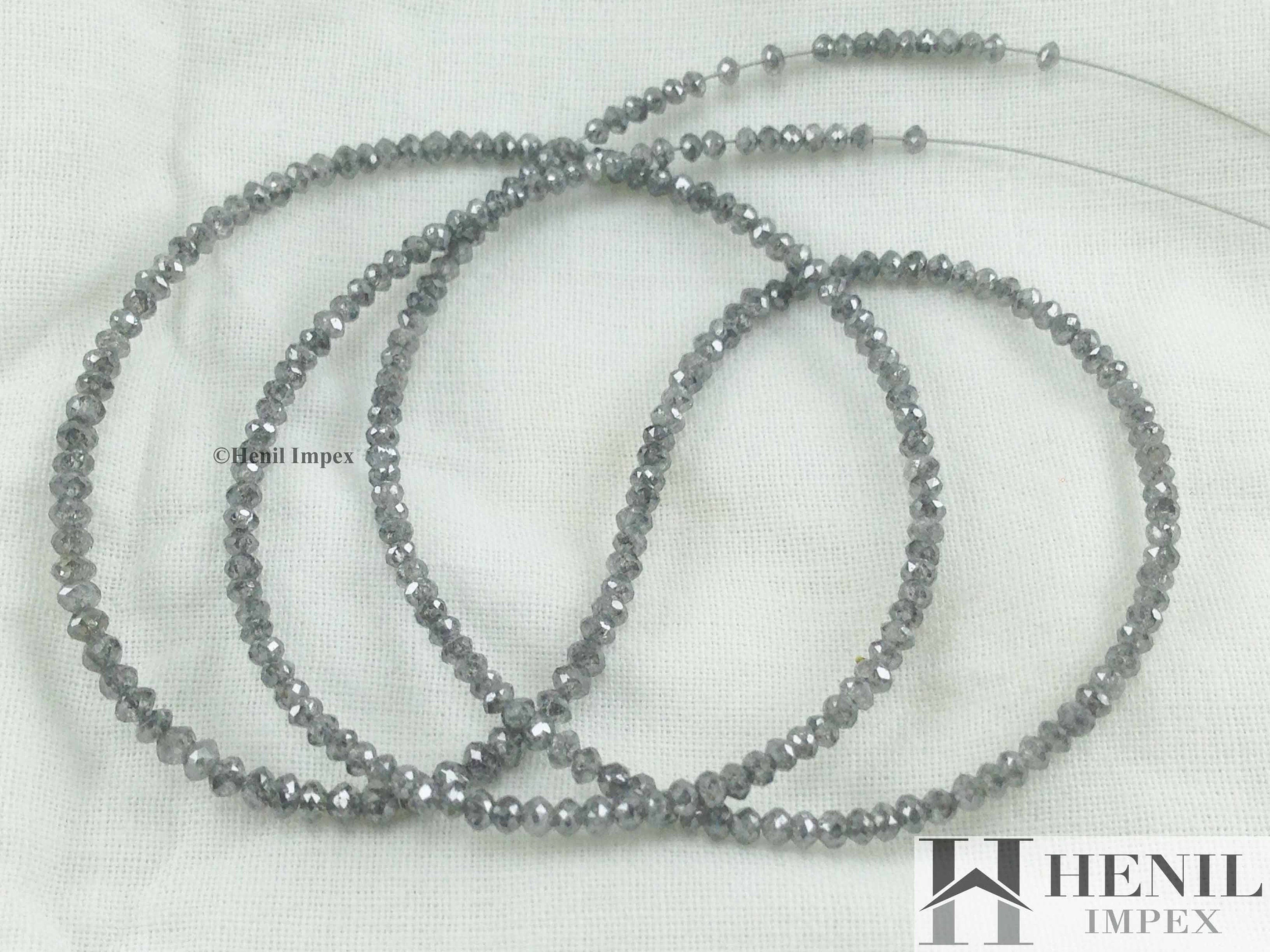20.00 Ct Natural Grey Color Diamonds, Salt and Pepper Color Round Shape Loose Diamonds Beads 16" Strand Necklace Chain